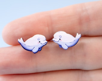 Beluga Whale Earrings Hypoallergenic Stud Cute Animal Jewelry Gifts