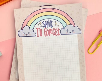 Shit I'll Forget Rainbow Notepad | Memo Pads | Cute Stationery Gifts | Kawaii Aesthetic | Cute Memo Pad | Pastel Desk Accessories for Women