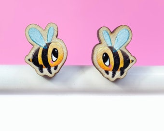 Honey Bee Earrings Hypoallergenic Titanium Studs Yellow Bee Jewelry Gift