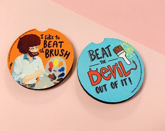 Bob Ross Car Coasters | Beat The Devil | Funny Car Accessories Coaster Set