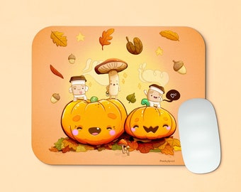 Halloween Mousepad with Cute Pumpkins and Mushrooms | Kawaii Mousepad | Fall Decor