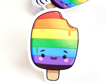 Vinyl Gay Pride Sticker, Gay Rainbow Flag, LGBTQ Pride Queer Lesbian Stickers, Kawaii Aesthetic