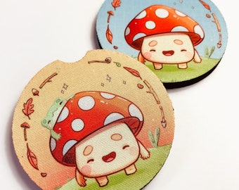 Cute Frog and Mushroom Car Coasters Set Of 2 | Kawaii Car Accessories | Fall Decor | Cute Car Accessories | Toadstool