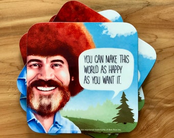 Bob Ross Coasters | Bob Ross Gifts | Motivational Gifts | Bob Ross Merchandise | Bob Ross Drink Coasters