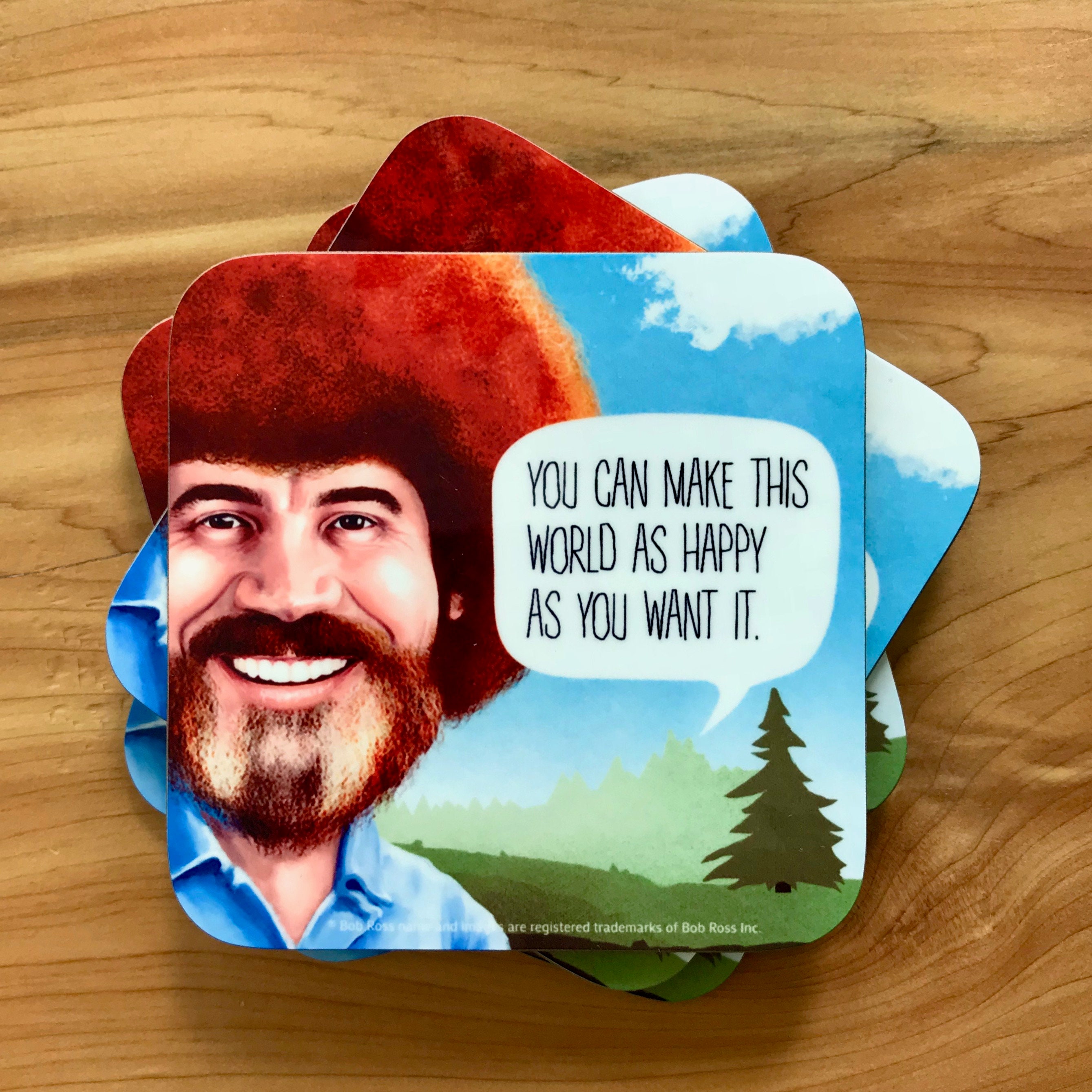A christmas gift from bob. Bob Ross quotes. Happy little three Bob Ross.