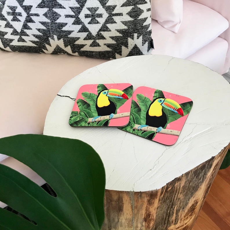 Toucan Tropical Coaster Set of 2 Tropical Decor Toucan