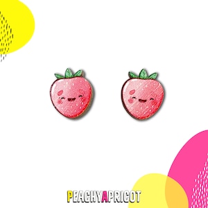 Strawberry Earrings | Hypoallergenic Titanium Fruit Earring Studs | Cute Kawaii Summer Jewelry Gifts