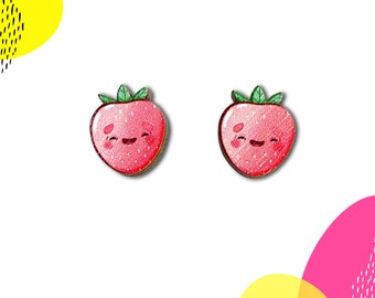 Strawberry Earrings | Hypoallergenic Titanium Fruit Earring Studs | Cute Kawaii Summer Jewelry Gifts