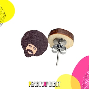 Bob Ross Earrings Studs Gifts Jewelry Wood Hypoallergenic Titanium