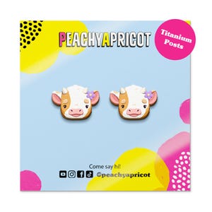 Cow Earrings | Stud Earrings Hypoallergenic Titanium | Cute Farm Animal Jewelry Gifts