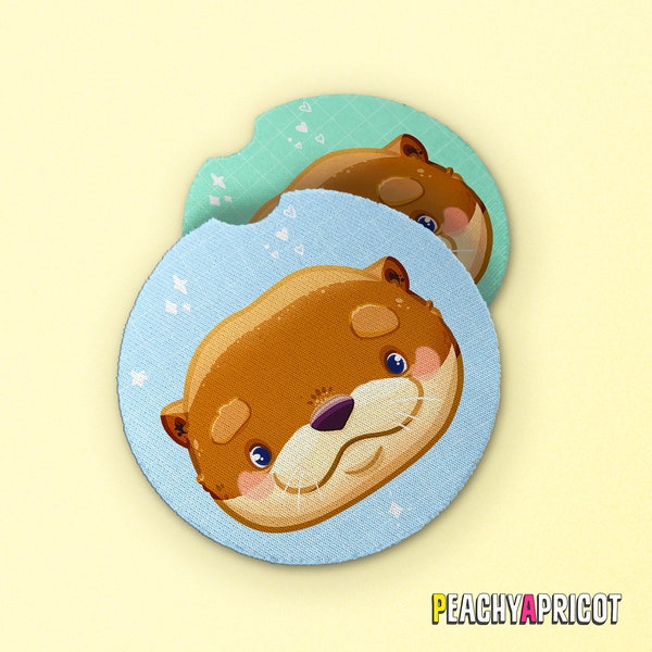 Cute Otter Car Coasters Set Of 2 | Car Interior Accessories | Car Decor Gifts