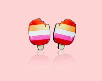 Lesbian Pride Earrings | LGBTQ Stud Earrings | Birch Wood Studs