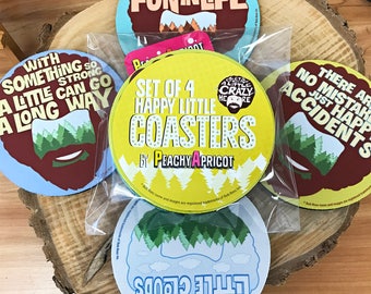 Bob Ross Coasters Gift Set | Home Decor | Drink Coaster Set