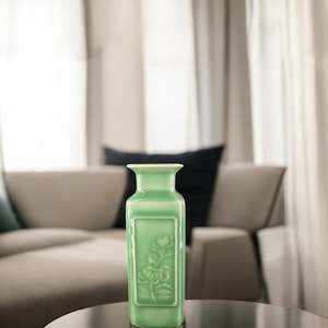 Celadon Green Vase – Handcrafted Chinese Style Bud Vase – Embossed Floral Ceramic – Zen Wabi Sabi Decor – Minimalist Home Accent