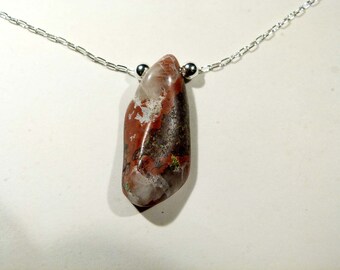 Red, white, green stone necklace