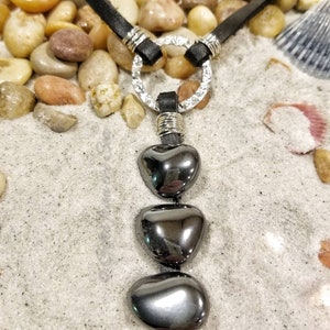 Black hematite and leather Y necklace