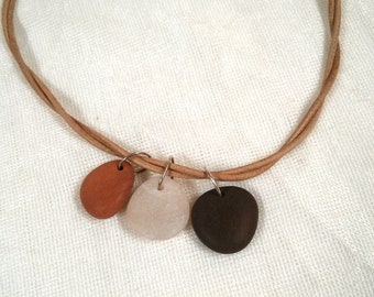 Natural leather and beach stone necklace