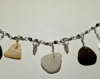 Natural shell, stone and sea glass charm bracelet