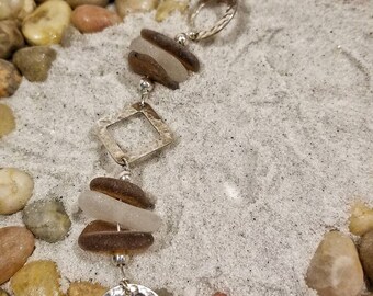 Geometric brown and white sea glass bracelet