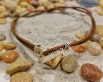 Brown leather men's toggle clasp bracelet