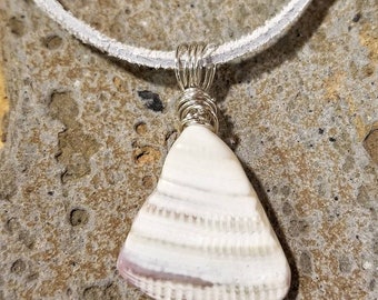 White and Lavender Natural Shell and Suede Necklace