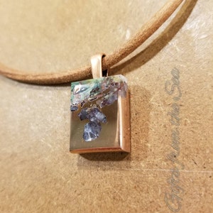 Square copper pendant with crystal inclusions