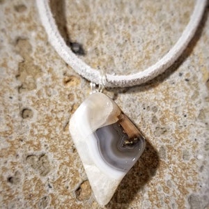 White, Black and Brown Agate and White Suede Necklace
