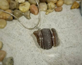 Brown sea glass bottleneck necklace