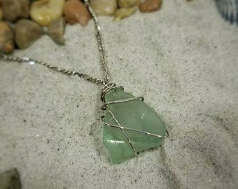 Chunky aqua sea glass pendant