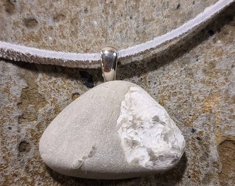 Gray and white stone pendant necklace