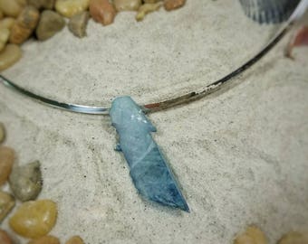 Aqua Aura Quartz and Sterling Neck Ring necklace