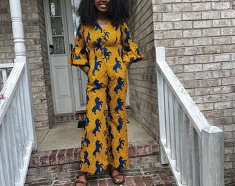 Afrikansk Ankara-tryck Jumpsuit med klockärm