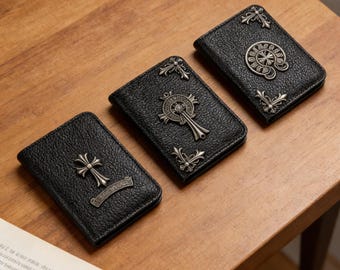 Portafoglio in pelle vegana con croce gotica / porta carte sottile