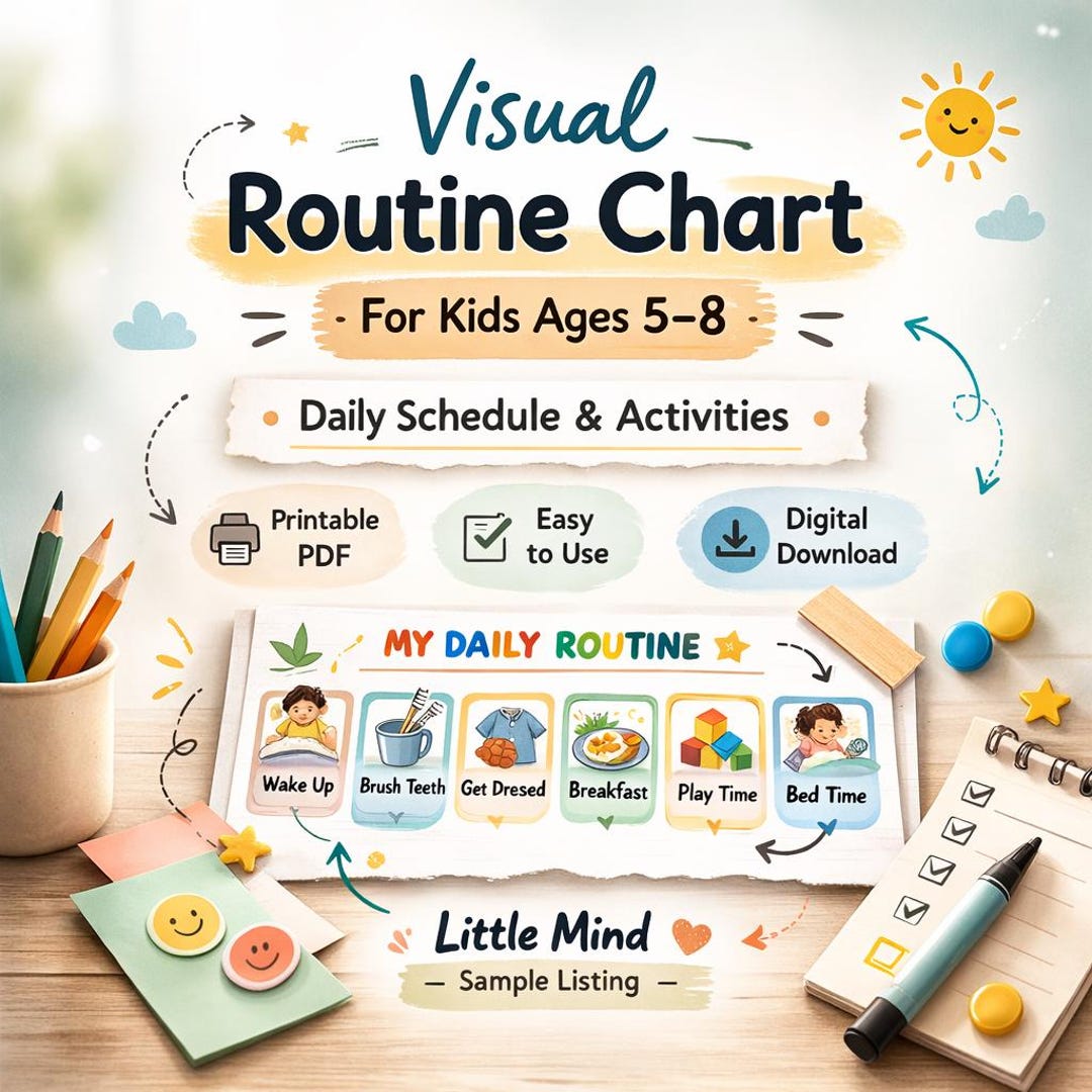 Visual Routine Chart for Kids (5–8) | Calm Morning Schedule Printable ...