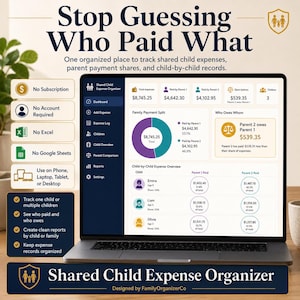Shared Child Expenses Calculator, Co-Parenting Expense Tracker, Custody Cost Split Tool, Digital Download