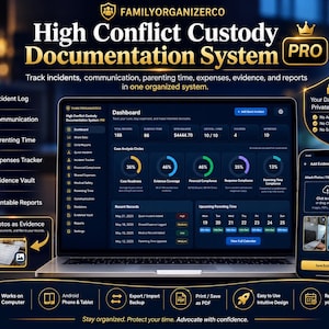 Child Custody Documentation System | High Conflict Co-Parenting Incident Log, Evidence Organizer, Parenting Time Tracker