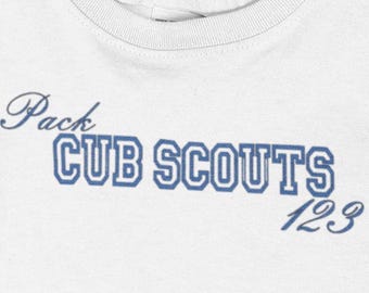 Custom Cub Scout Jersey T-Shirt – Personalized Pack Name Front & Pack Numbers Over Fleur-de-Lis Back, Scout Sports Style Tee