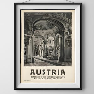 Austria Library Printable Wall Art – Vintage Admont Abbey Architecture Poster – Austrian Federal Railways Travel Print – RetroPerf Download