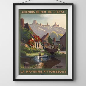 Vintage French Travel Poster | La Mayenne Wall Art | Printable Retro France Decor