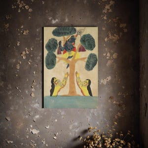 クリシュナとゴピのアートプリント：ヒンドゥー教の神の縦型ポスター