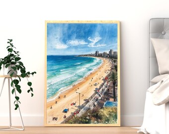 Australia Coastal Beach Skyline Matte Vertical Poster | Ocean Waves Seaside Print, Bondi Beach Vintage Art Poster