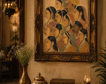 Indian Miniature Portrait Print | Mughal Royal Court Faces Artwork | Rajput Heritage Wall Art | Vintage Indian Painting