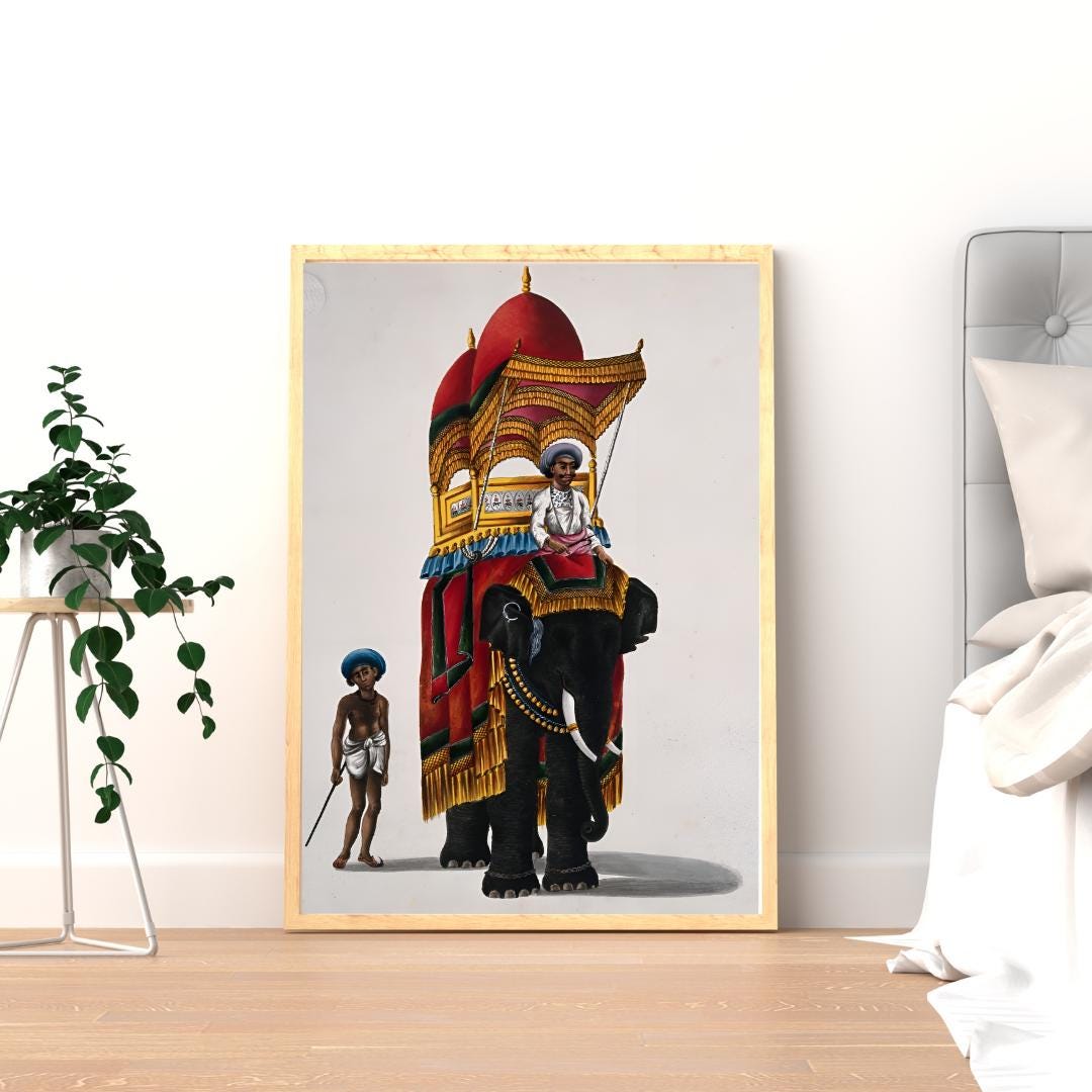 Royal Elephant With Howdah Matte Vertical Poster | Vintage Indian Art ...