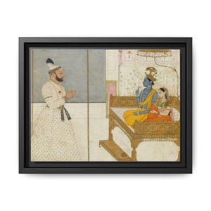Canvas Wall Art, Indian King Worships Krishna and Radha, Framed Print, Multi-color Painting, Religious Home Decor, Hindu Art, Spiritual Gift