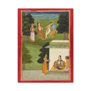 Canvas Art, Indian God Krishna Playing with Gopis, Wall Decor, Home Decor, Religious Art, Hindu Deity Painting, Spiritual Decor