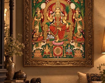 Lalitha Tripura Sundari Painting, Kerala Mural Art, Hindu Goddess Wall Decor, Indian Devotional , Shakti Spiritual Painting, Sacred  Decor