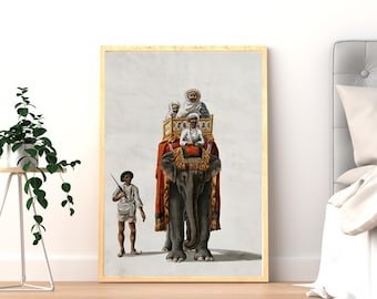 赤い鞍布と象使いの象 | インド文化絵画、ヴィンテージ マザール アリ