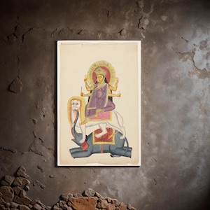Canvas Print, Indian Goddess Durga on a Lion Wall Art, Home Decor, Spiritual Gift, Hindu Deity Poster, Religious Artwork