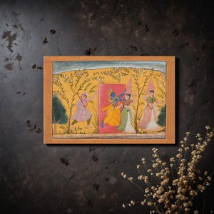 クリシュナとゴピのアートプリント、インドの神、スピリチュアルな室内装飾