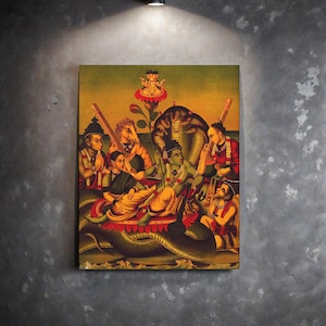 Wall Art, Indian God Vishnu, Matte Canvas, Stretched, 1 25&quot;, Home Decor, Religious Art, Spiritual Gift, Hindu Deity, Mythology